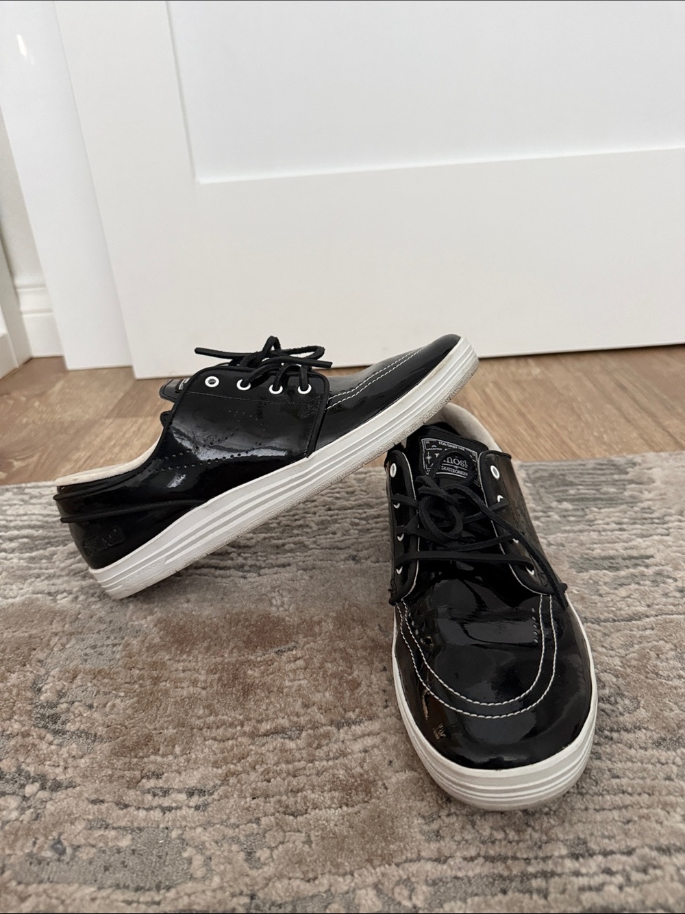 Black Patent Leather Stefan Janoski Slip-On Lace Sneakers with White Soles